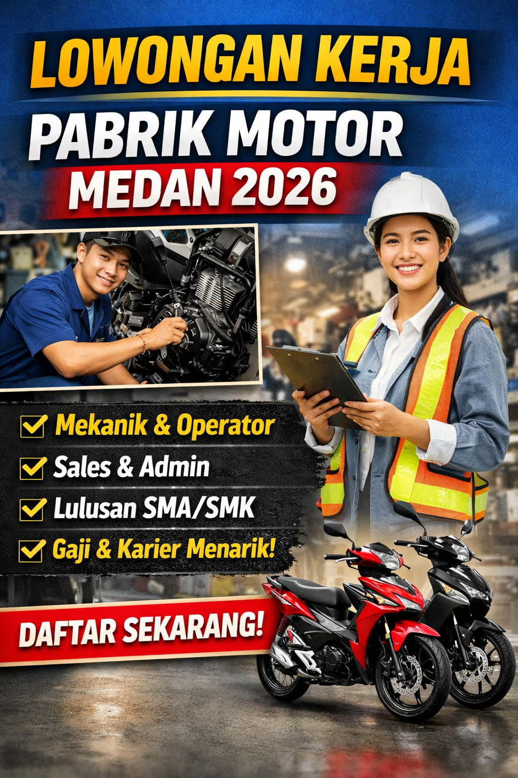 Lowongan Kerja Pabrik Motor di Medan 2026 Dibuka, Peluang untuk Lulusan SMA/SMK