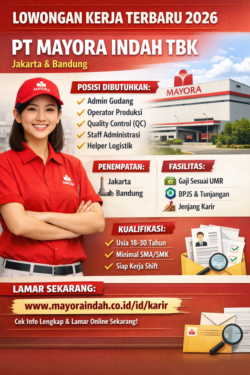 Lowongan Kerja Terbaru 2026: PT Mayora Indah Tbk Buka Banyak Posisi di Jakarta dan Bandung