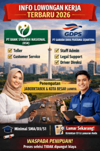 Info Lowongan Kerja Terbaru: PT Bank Syariah Nasional & Garuda Daya Pratama 2026