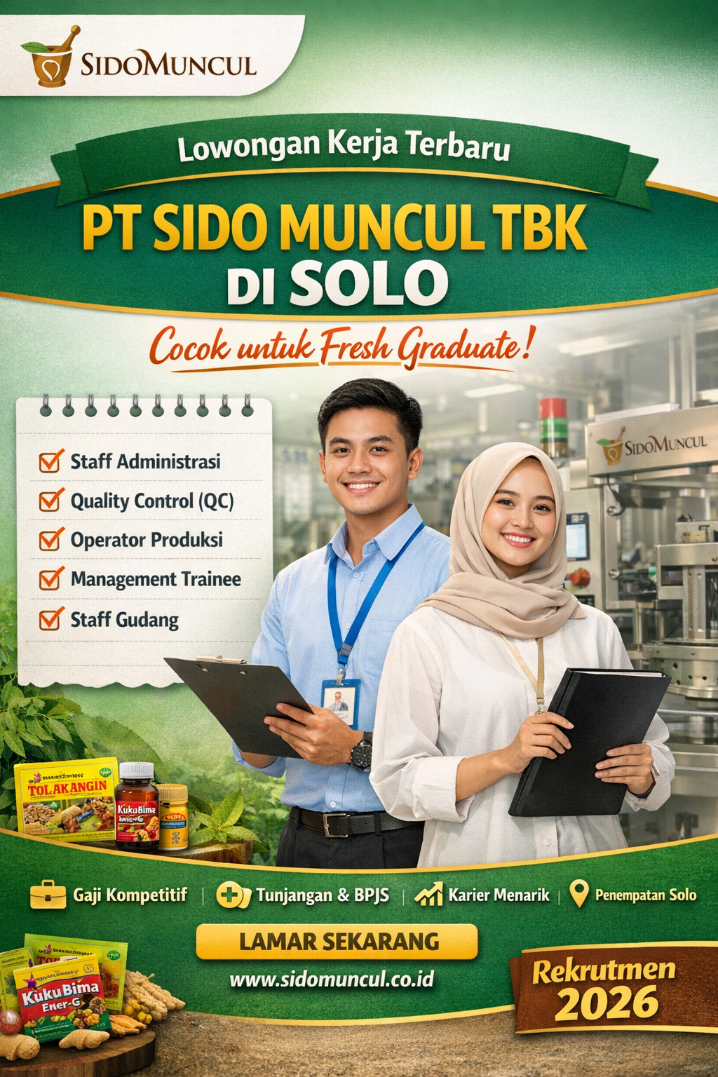 Lowongan Terbaru PT Sido Muncul Tbk di Solo, Cocok untuk Fresh Graduate