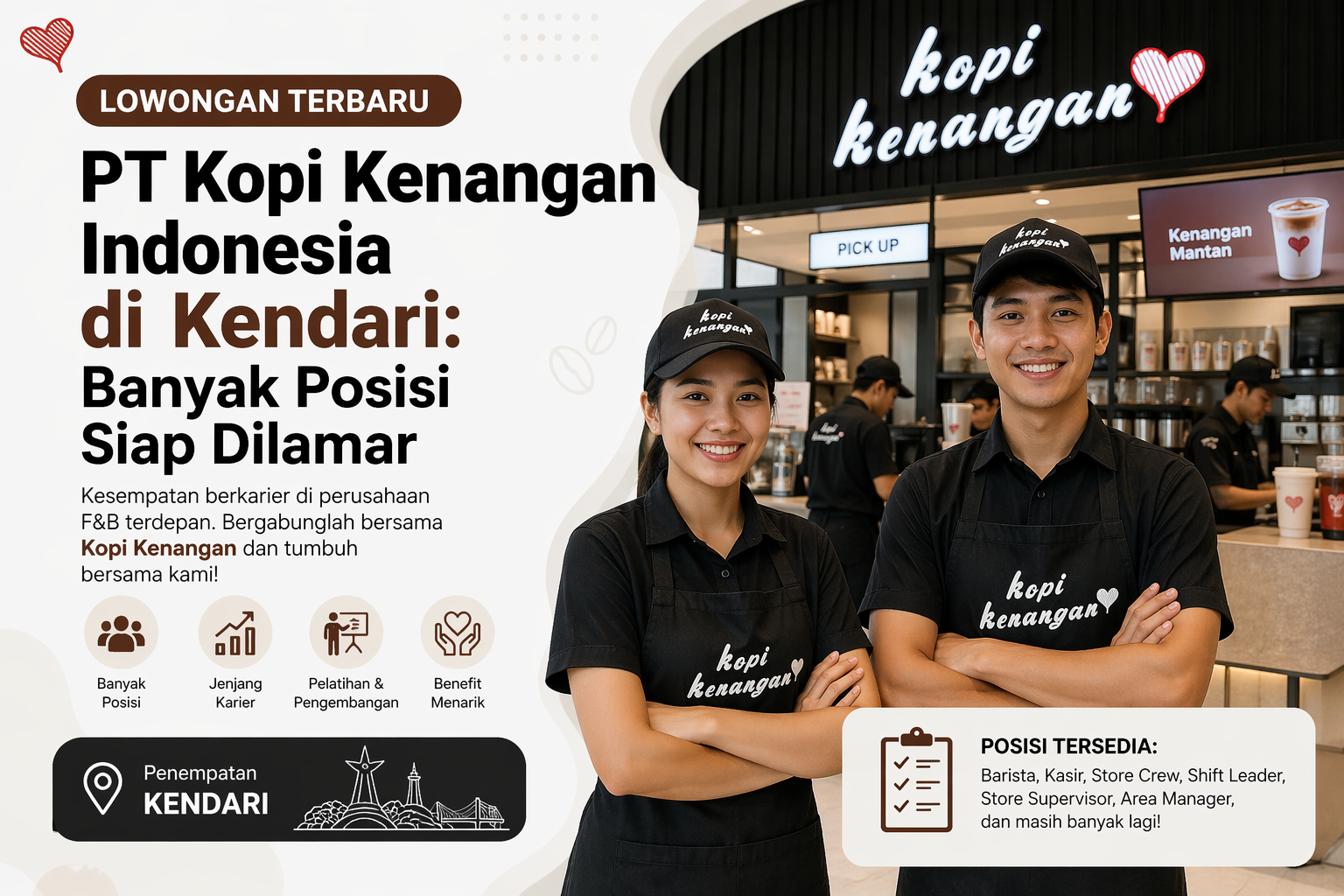 Lowongan Terbaru PT Kopi Kenangan Indonesia di Kendari: Banyak Posisi Siap Dilamar