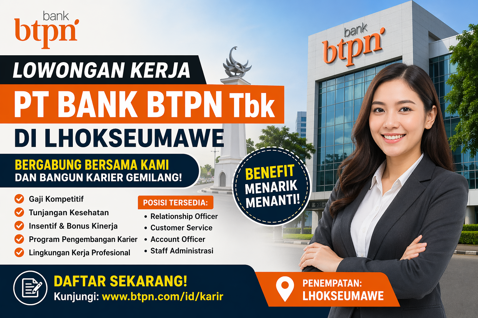 PT Bank BTPN Tbk Cari Karyawan Baru di Lhokseumawe, Benefit Menarik Menanti